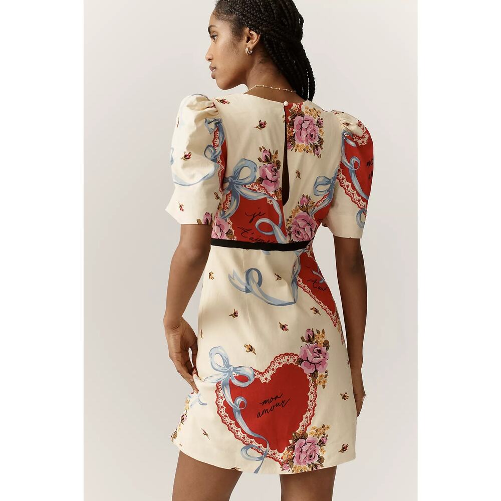 nwt ANTHROPOLOGIE MAEVE sz L Lucky Charm V-Neck Puff Sleeve dress - Picture 4 of 5